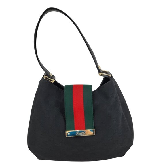 GUCCI Black GG Logo Canvas Hobo Bag - Picture 1 of 16